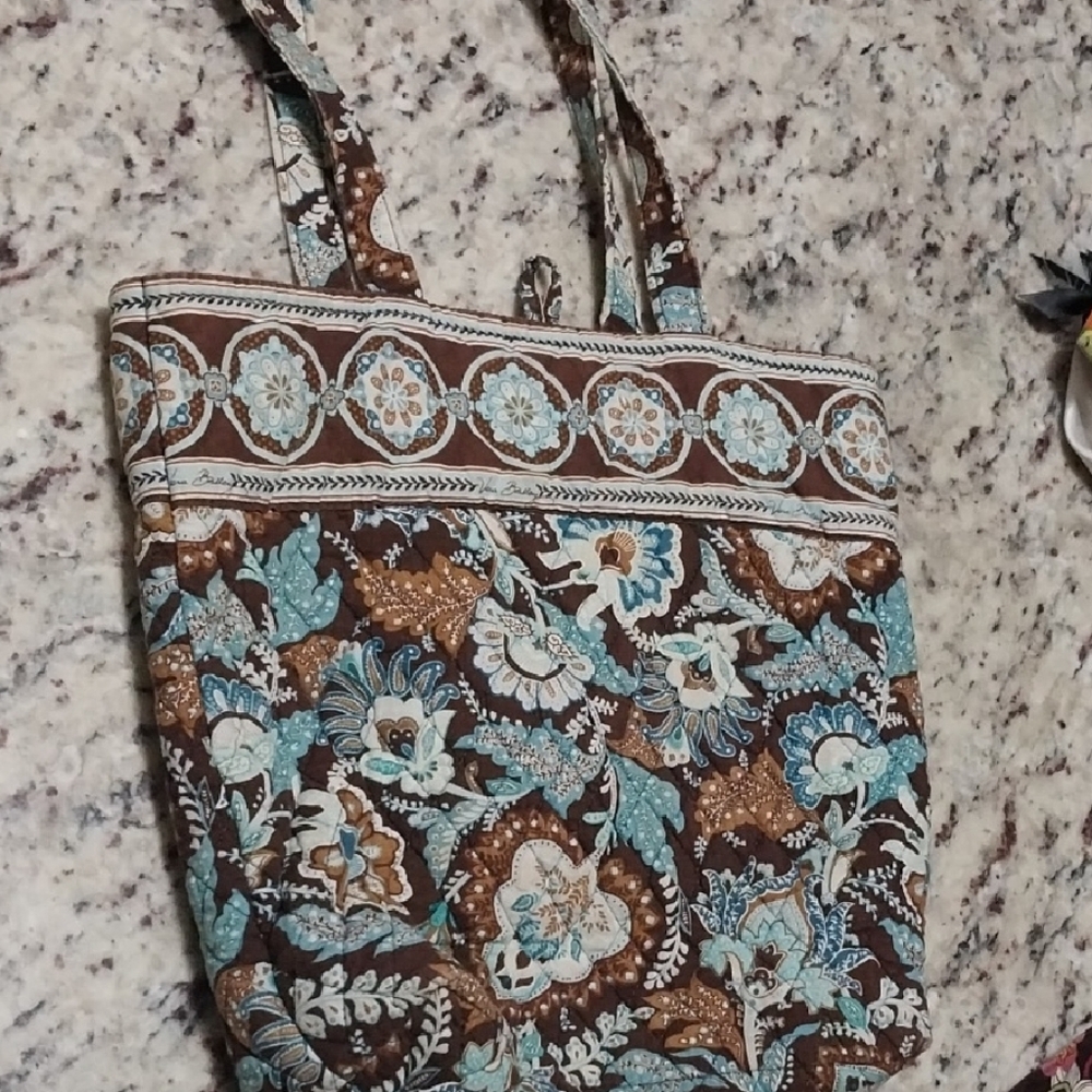 Floral Tote Bag - Brown and Blue